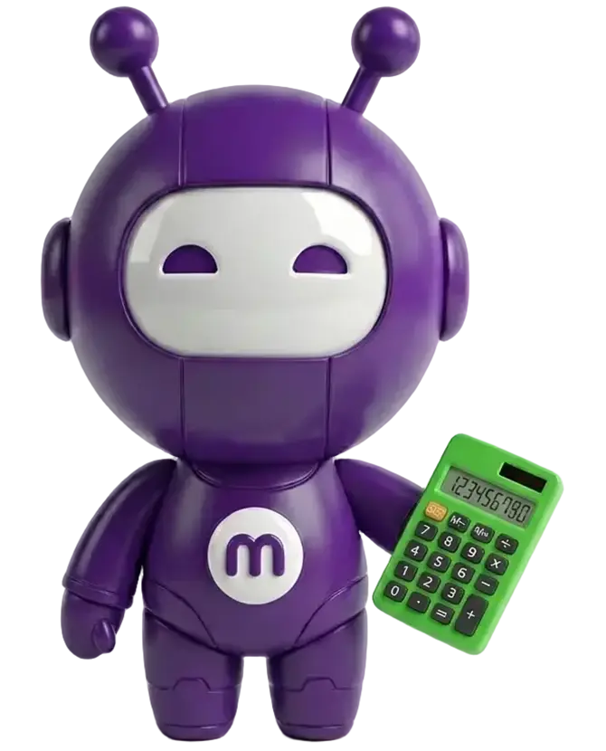 Maski holding a calculator